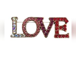 New Love Rhinestone Brooch Pin Pink Red Gold